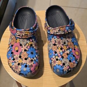 CROCS Floral Print Clogs in Blue, Pink, Yellow